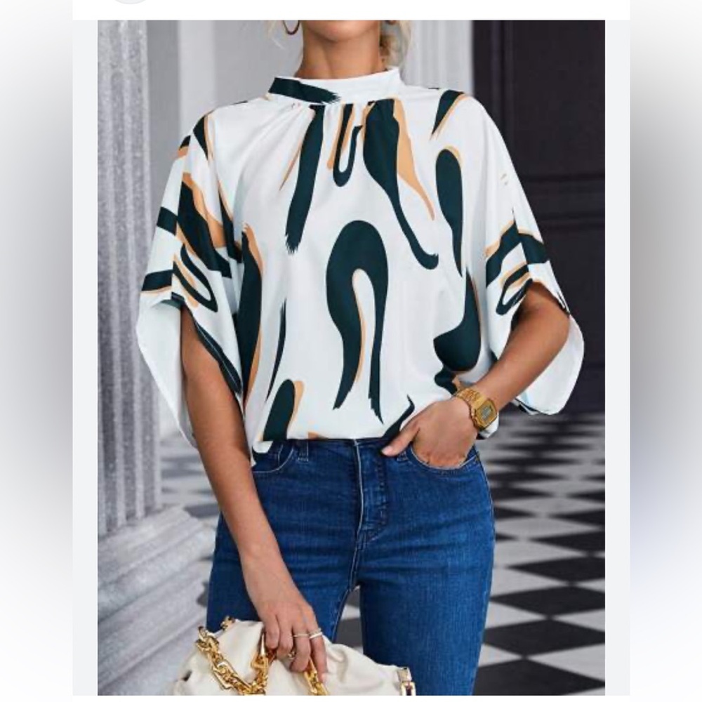 SHEIN cream black and yellow blouse size medium